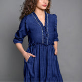 Blue Hand-Beaded Handspun Cotton Boho Maxi Dress