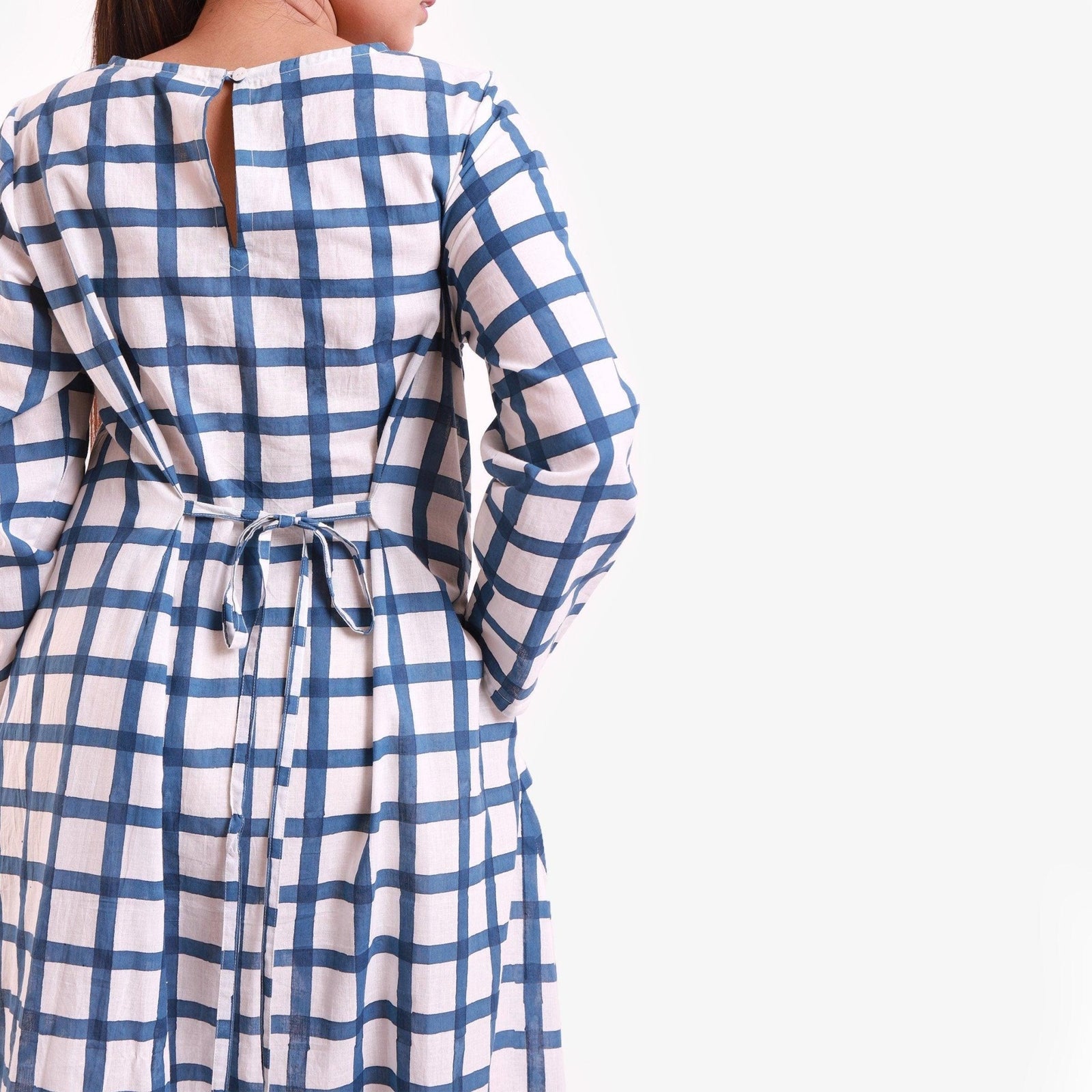 Blue Hand Block Printed Cotton Maxi Dress Custom Size (Free) / Tall (5'7" and above)