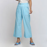 Front View of a Model wearing Breezy Blue Tie Dye Wide Legged Pant