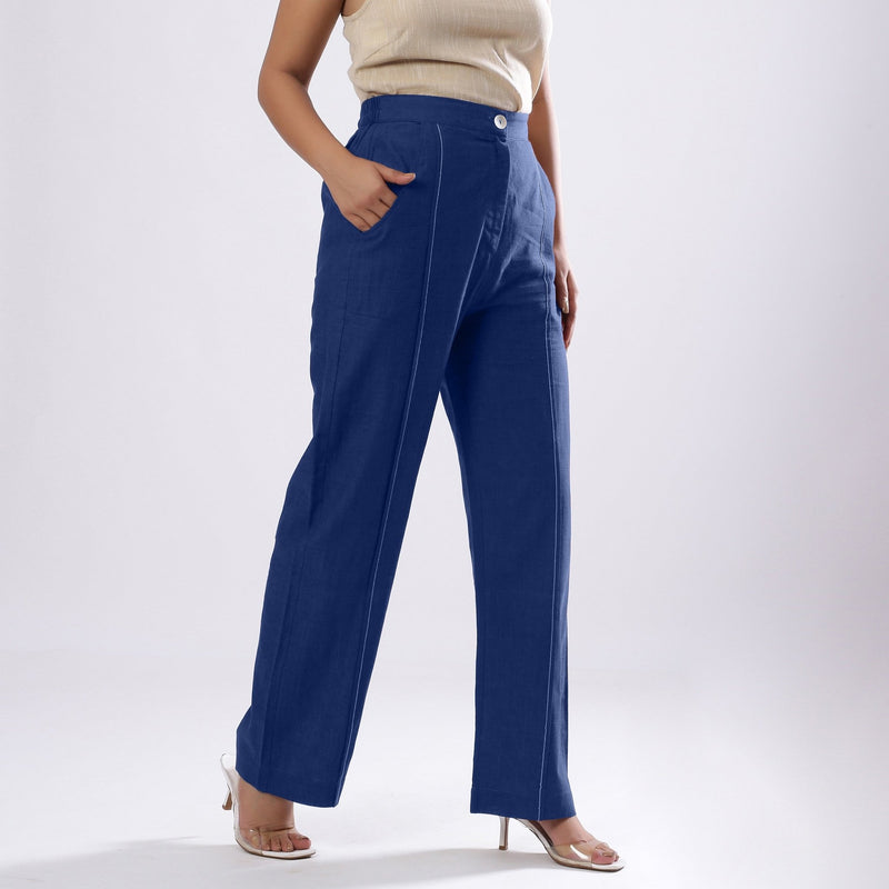 Blue Handspun 100% Cotton Mid-Rise Elasticated Pant