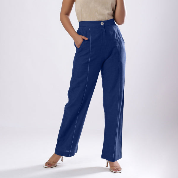 Blue Handspun 100% Cotton Mid-Rise Elasticated Pant