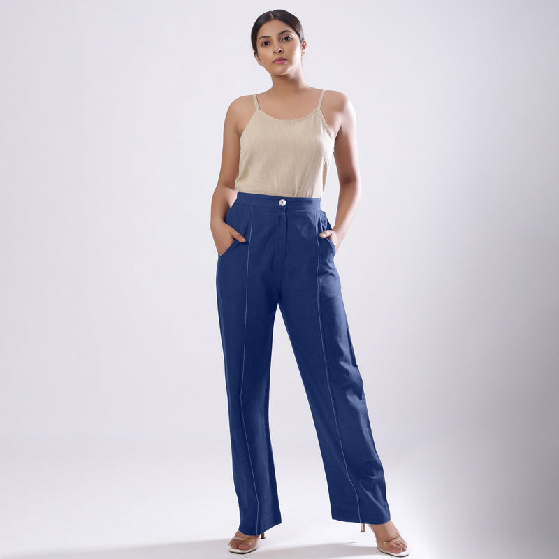 Blue Handspun 100% Cotton Mid-Rise Elasticated Pant