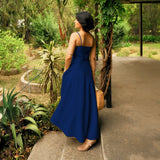 Blue Handspun Cotton Ankle Length Flared Sundress