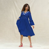 Blue Handspun Cotton Bohemian Midi Dress