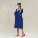 Blue Handspun Cotton Bohemian Midi Dress