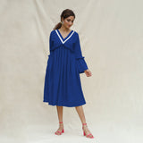 Blue Handspun Cotton Bohemian Midi Dress