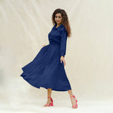 Blue Handspun Cotton Button-Down Yoked Maxi Dress