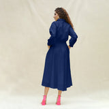 Blue Handspun Cotton Button-Down Yoked Maxi Dress