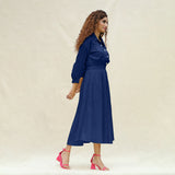 Blue Handspun Cotton Button-Down Yoked Maxi Dress