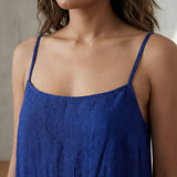 Blue Handspun Cotton Drop-Waist Camisole Maxi Tier Dress