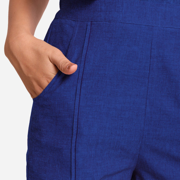 Blue Handspun Cotton Elasticated Casual Shorts