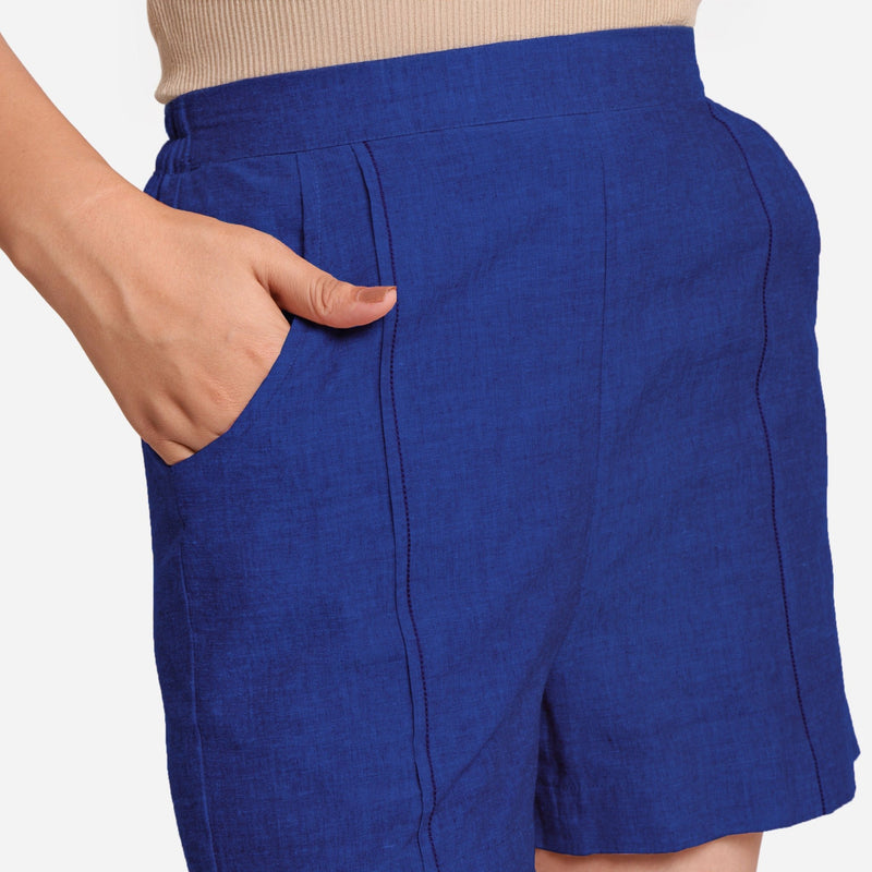 Blue Handspun Cotton Elasticated Casual Shorts