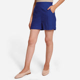 Blue Handspun Cotton Elasticated Casual Shorts