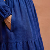 Blue Handspun Cotton Fit and Flare Maxi Tier Dress