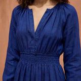 Blue Handspun Cotton Fit and Flare Maxi Tier Dress