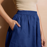 Blue Handspun Cotton Flared Elasticated Knee Length Skirt