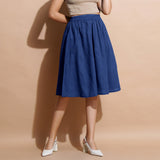 Blue Handspun Cotton Flared Elasticated Knee Length Skirt