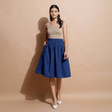 Blue Handspun Cotton Flared Elasticated Knee Length Skirt