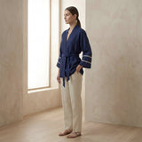 Blue Handspun Cotton Kyoto Kimono Sleeve Wrap Top
