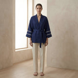 Blue Handspun Cotton Kyoto Kimono Sleeve Wrap Top