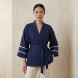 Blue Handspun Cotton Kyoto Kimono Sleeve Wrap Top