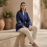 Blue Handspun Cotton Kyoto Kimono Sleeve Wrap Top