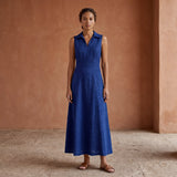 Blue Handspun Cotton Paneled Sleeveless Maxi Dress