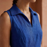 Blue Handspun Cotton Paneled Sleeveless Maxi Dress