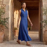 Blue Handspun Cotton Paneled Sleeveless Maxi Dress