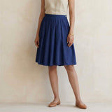 Blue Handspun Cotton Pleated Knee-Length Skirt