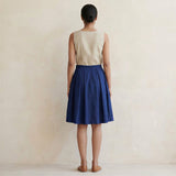 Blue Handspun Cotton Pleated Knee-Length Skirt