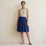 Blue Handspun Cotton Pleated Knee-Length Skirt