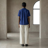 Blue Handspun Cotton Relaxed Button-Down Shirt