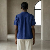 Blue Handspun Cotton Relaxed Button-Down Shirt