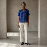 Blue Handspun Cotton Relaxed Button-Down Shirt