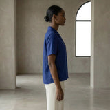 Blue Handspun Cotton Relaxed Button-Down Shirt