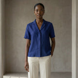 Blue Handspun Cotton Relaxed Button-Down Shirt