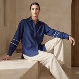 Blue Handspun Cotton Relaxed Full Sleeve Button-Down Shirt