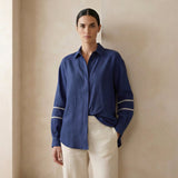 Blue Handspun Cotton Relaxed Full Sleeve Button-Down Shirt