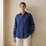 Blue Handspun Cotton Relaxed Full Sleeve Button-Down Shirt