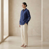 Blue Handspun Cotton Relaxed Full Sleeve Button-Down Shirt