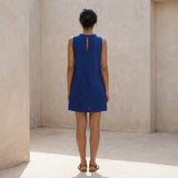 Blue Handspun Cotton Sleeveless A-Line Short Shift Dress