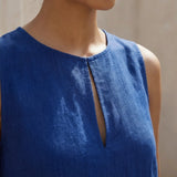 Blue Handspun Cotton Sleeveless A-Line Short Shift Dress
