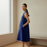 Blue Handspun Cotton Sleeveless Paneled Swing Dress