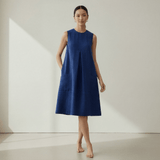 Blue Handspun Cotton Sleeveless Paneled Swing Dress