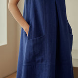 Blue Handspun Cotton Sleeveless Paneled Swing Dress