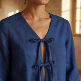 Blue Handspun Cotton Tie-Front Blouse