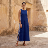 Blue Handspun Cotton Wavy Stripe Maxi Shift Dress