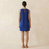 Blue Handspun Cotton Wavy Stripe Short Shift Dress