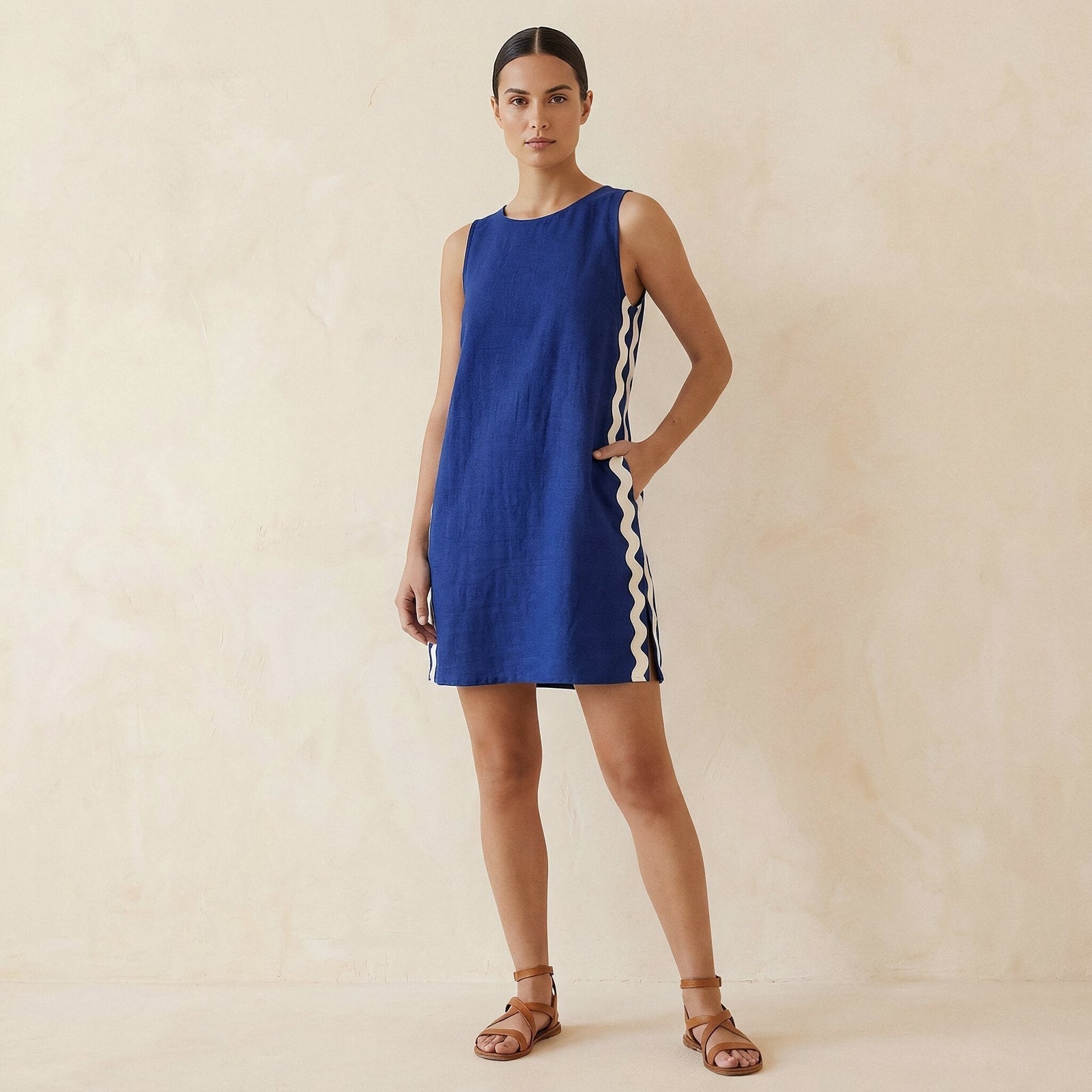 Buy Blue Handspun Cotton Wavy Stripe Short Shift Dress Online at  SeamsFriendly